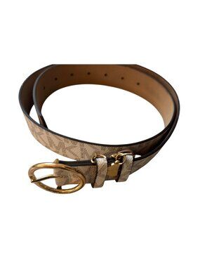 Michael Kors Logo Belt Medium Brown Gold Chain Buckle Women's